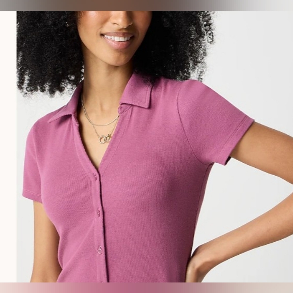 J. Crew Ribbed Button-Up Polo Top - Picture 2 of 5